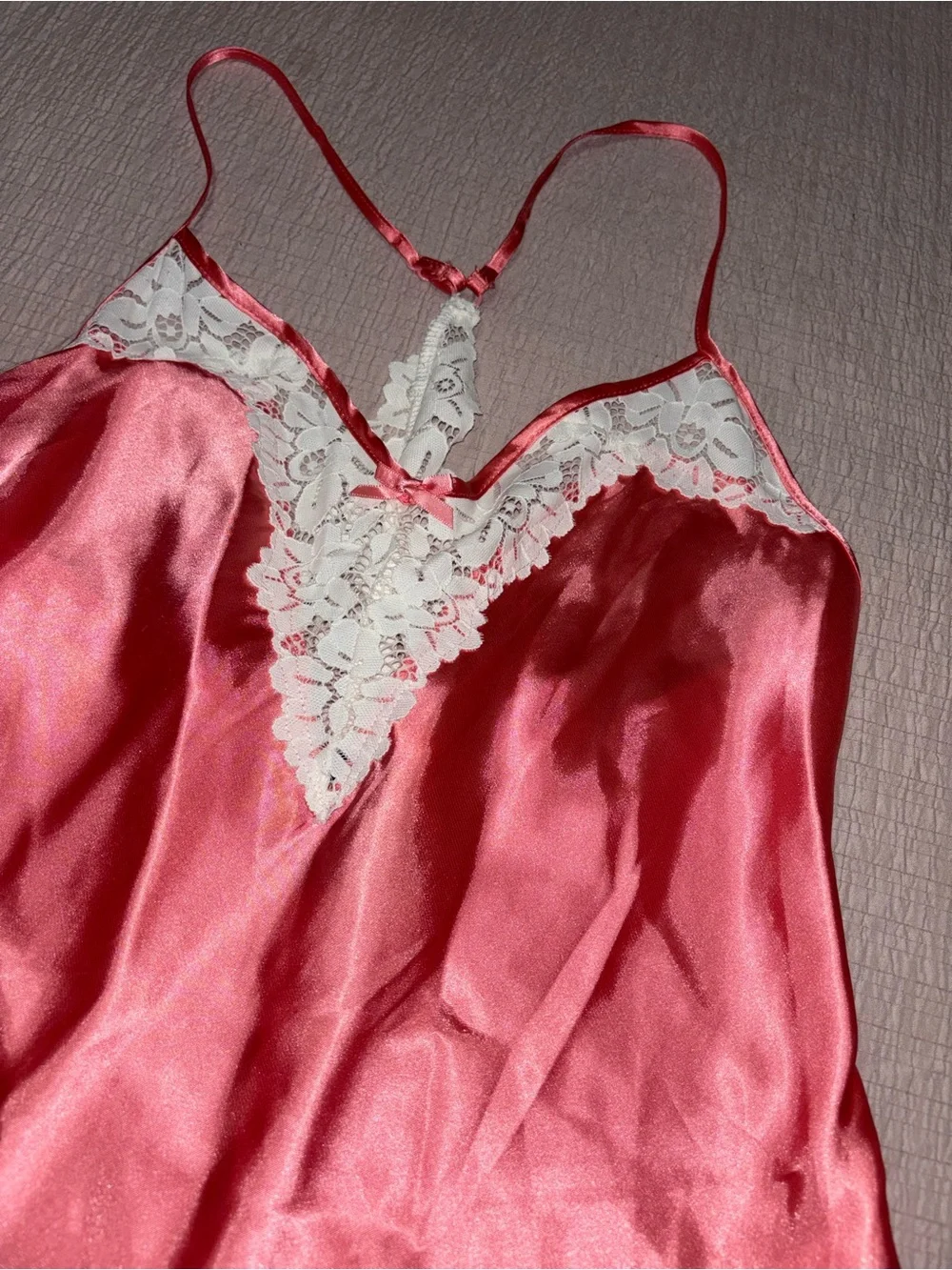 Apt. 9 Coral Satin Slip with White Lace Trim
